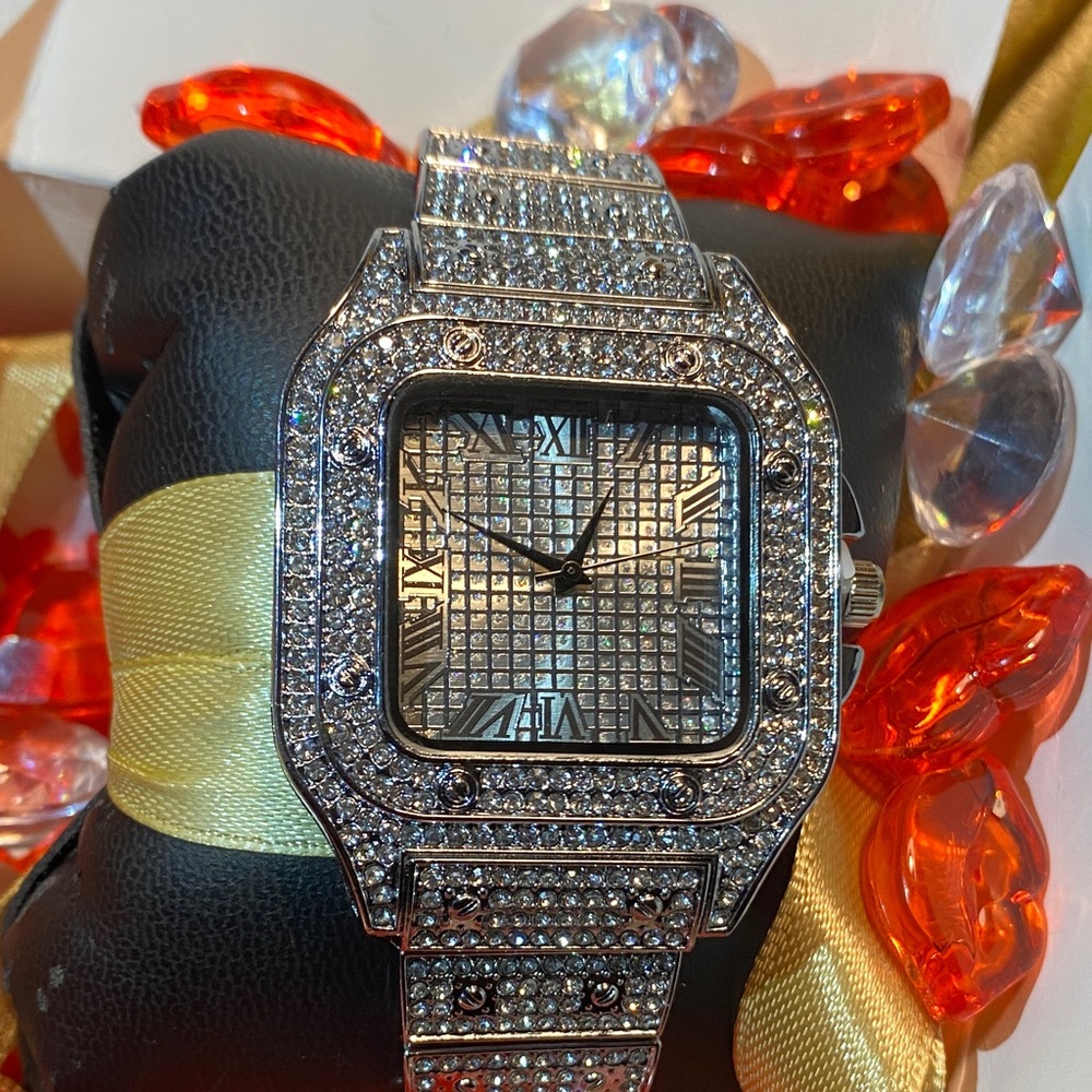 Silver Diamond Embellished Watch unisex resizable Valentine’s king or queen